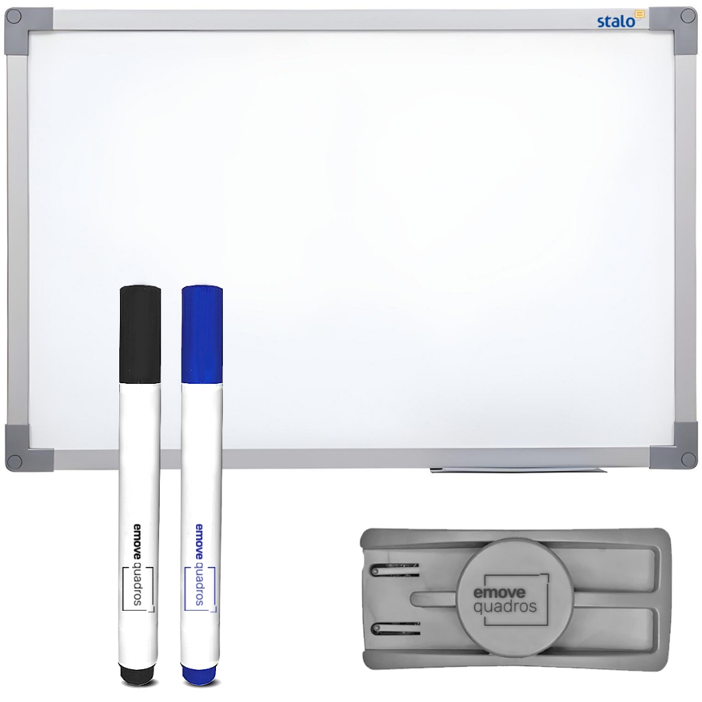 Quadro Branco 120cm X 90cm Lousa Branca Caneta Apagador Alumínio Soft Mais 2 Marcadores Mais 1 Apagador Emove