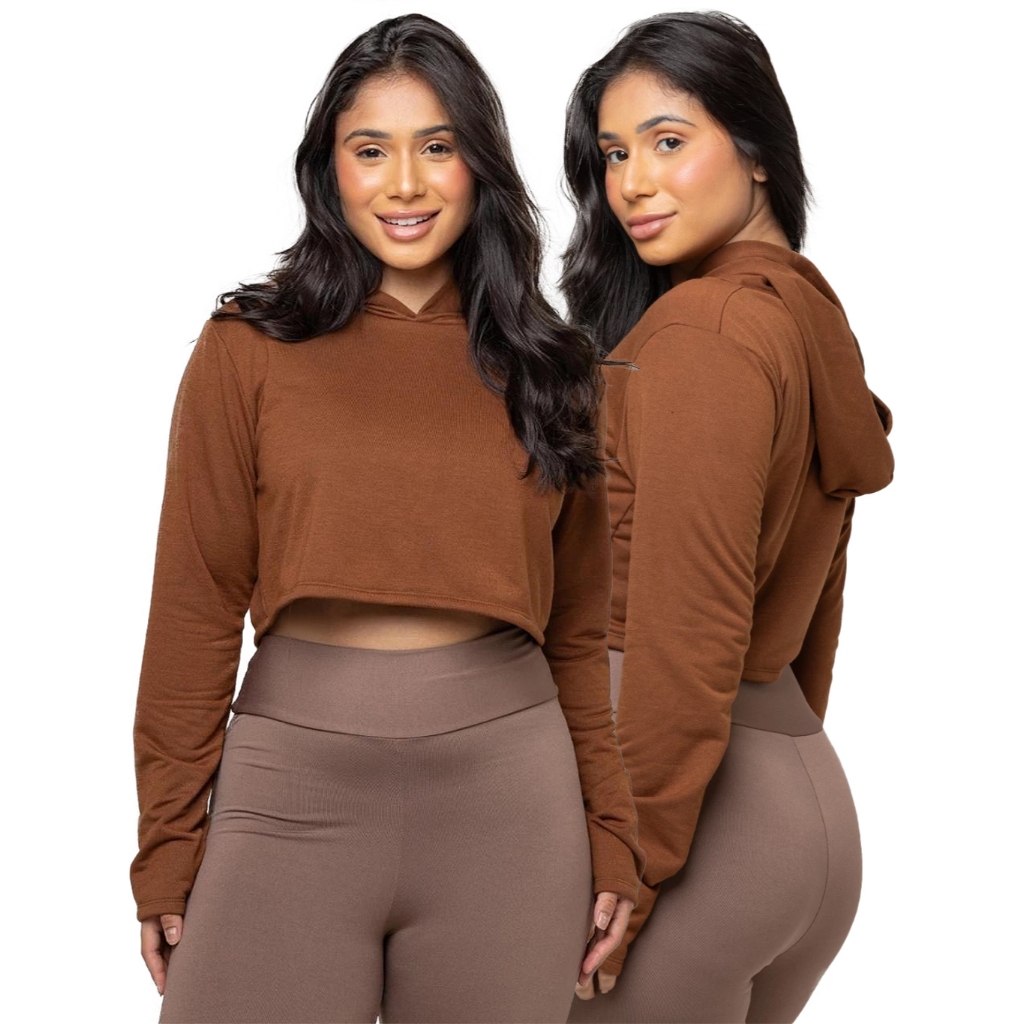 Blusa Moletom Casaco Cropped Feminino Manga Longa Comprida Moletinho Inverno Roupa Casual 054