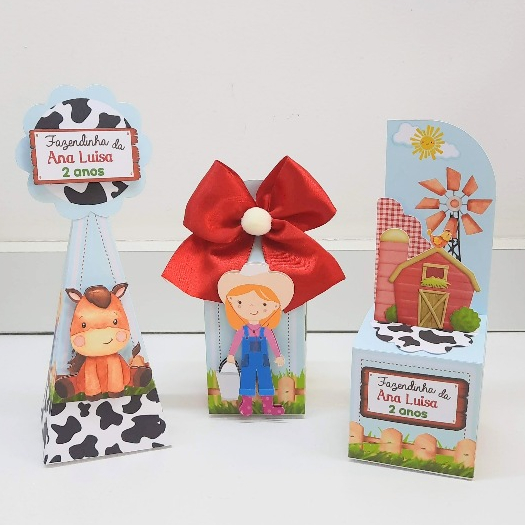 Kit Caixinhas Personalizadas Fazendinha menina|Lembrancinhas Prontas para Festas com Laço e Aplique