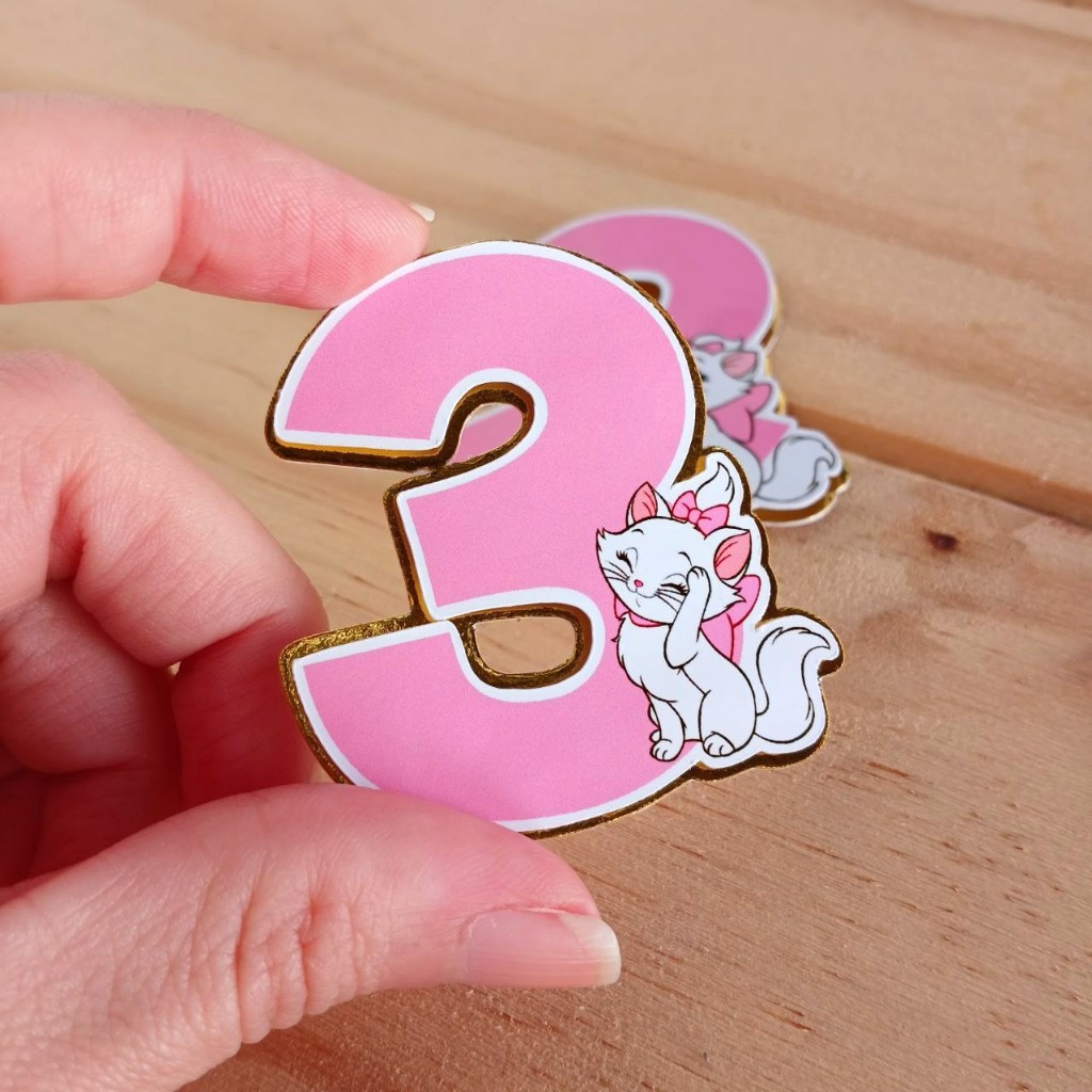 Apliques de Número Temático 3D Gatinha Marie Personalizado para Festas e Decoração Lembrancinha