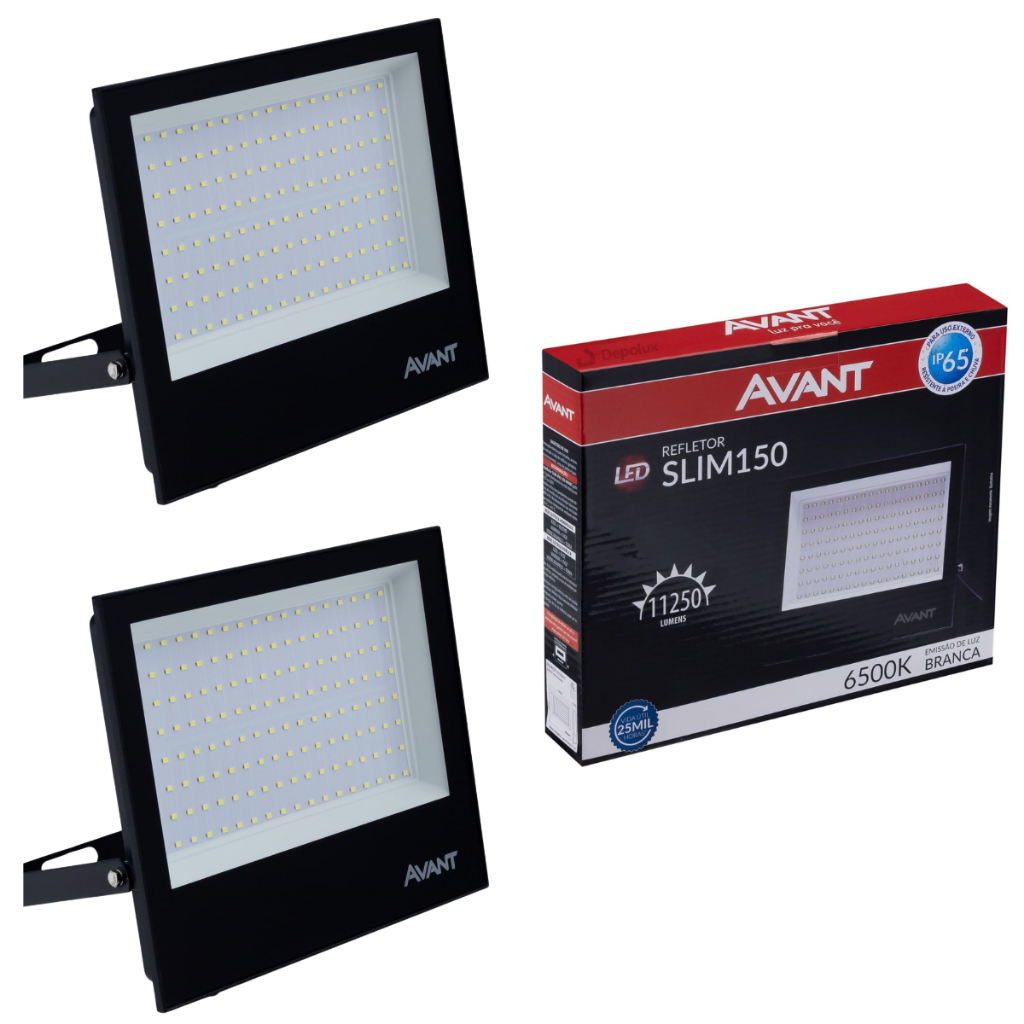 Kit 2 Refletor Led 150w Preto Alumínio Holofote Externo Luz Fria 6500K Prova D'água Ip65