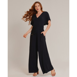 Macacão Feminino Longo Viscolycra Cintura Ajustável Manga Morcego Casual