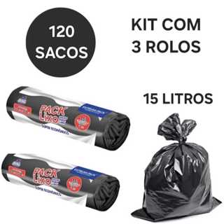 Kit 3 Rolos Com 120 Sacos Lixo 15 Litros Banheiro Pia Economico Resistente Reforçado Pratico Medidas 39 x 58 Cm em Oferta na Shopee
