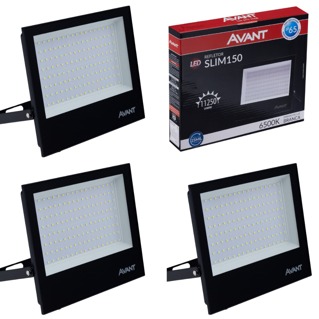 Kit 4 Refletor Led 150w Preto Alumínio Holofote Externo Luz Fria 6500K Prova D'água Ip65