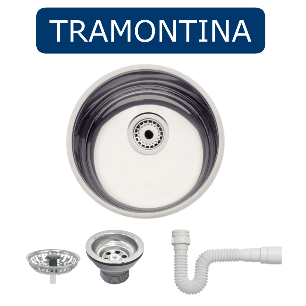 Cuba Redonda Tramontina Luna 30 BL Standard Aço Inox Polido 30 cm com Válvula e Sifão 94071507 em Oferta na Shopee