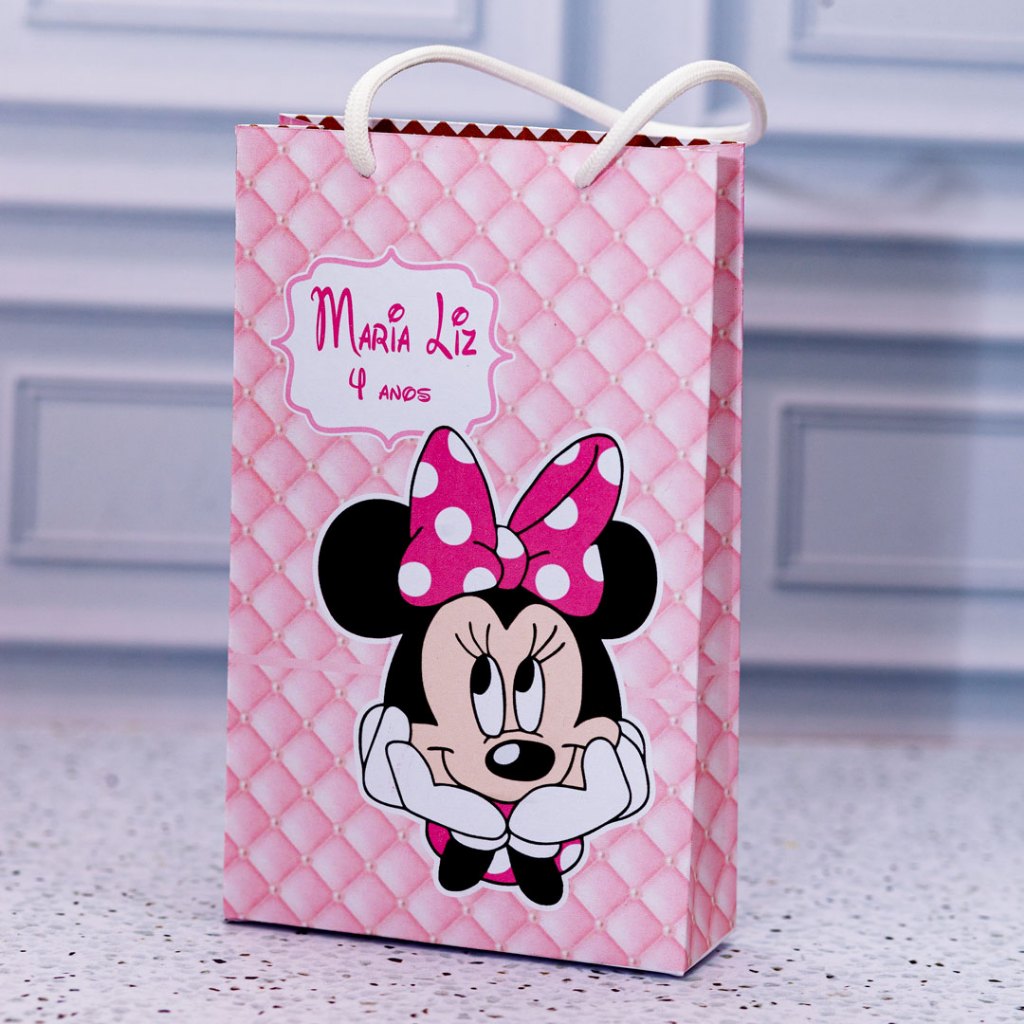 MINI Sacola Surpresa  MINNIE ROSA - Festa Infantil - Com Alça - Personalizada - Pegue e Monte