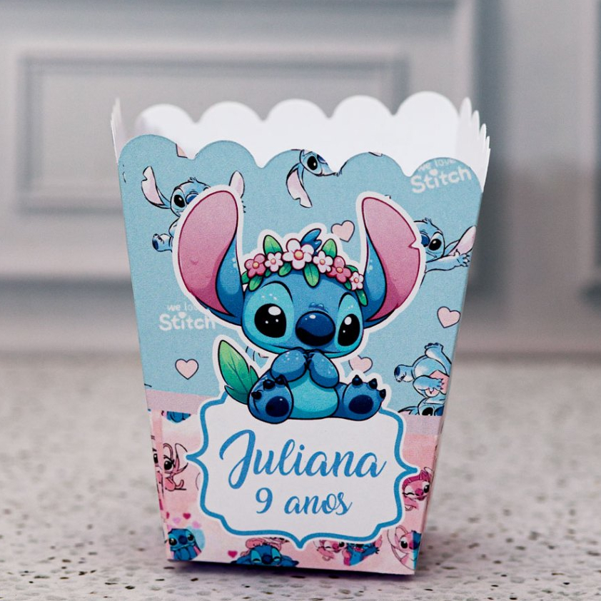 Cachepot STITCH Personalizado – Caixa Pipoca -  Lembrancinha Festa Infantil – PEGUE E MONTE