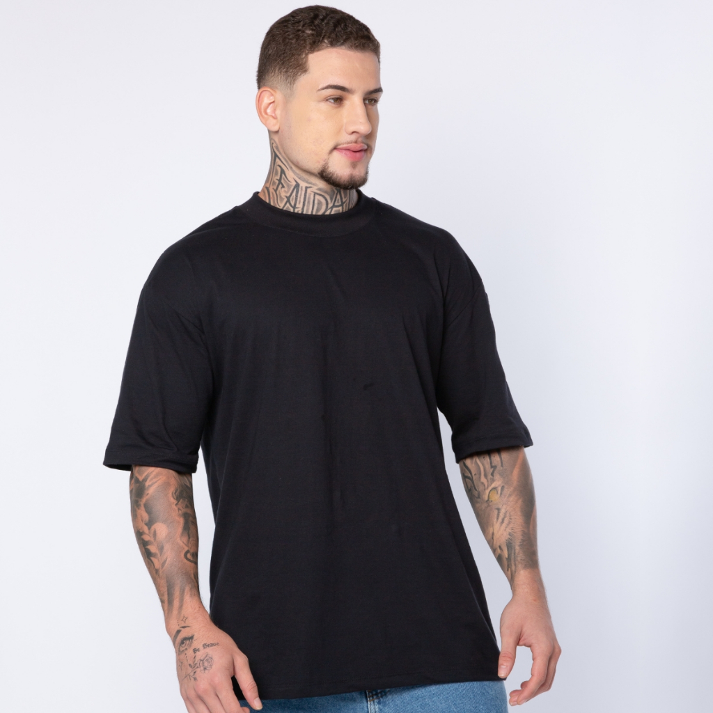 Camiseta Oversized Masculino Academia Treino Lisa Streetwear Gola Premium Algodão em Oferta na Shopee