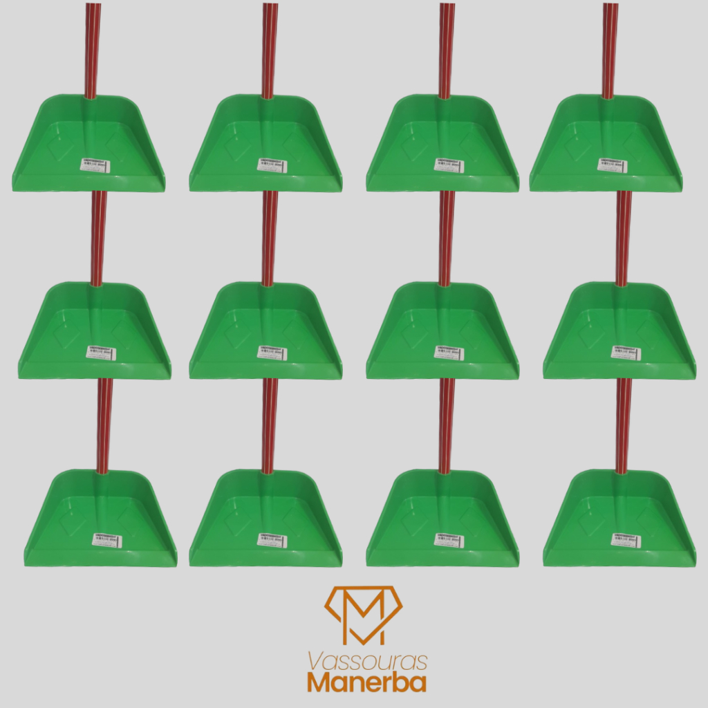 KIT COM 12 PÁ (DE LIXO) PLASTICAS COLORIDAS COM CABO