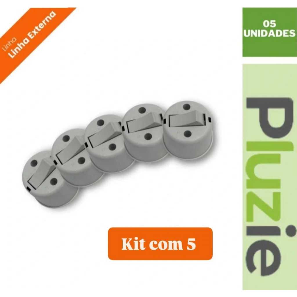 Kit com 5 Interruptor 1 Tecla Simples Sobrepor Externa Redonda Pluzie