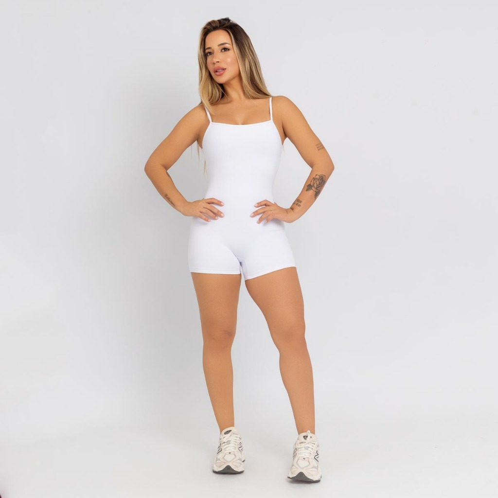 Macaquinho Poliamida Academia Fitness Branco  Poliamida MC196