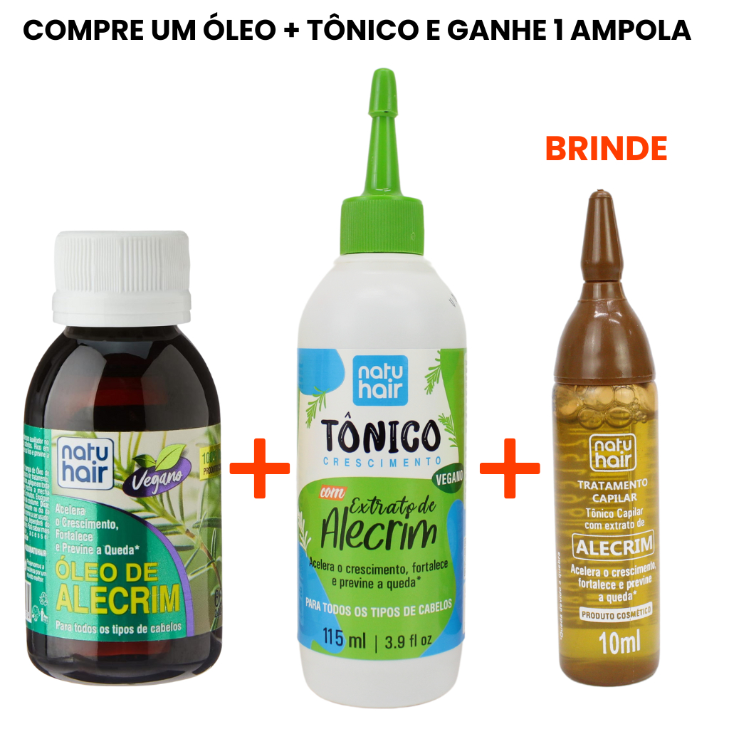 Kit Alecrim Natuhair - Óleo 60ml + Tônico 115ml + Brinde Ampola de Alecrim 10 ml Crescimento