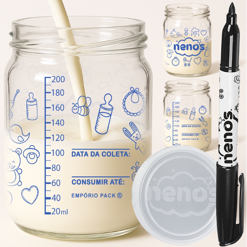 Potes de Vidro Armazenar Leite Materno ou Papinha, Tampa Plastica BPA-Free (Baby-Azul) — imagem 2 de 2
