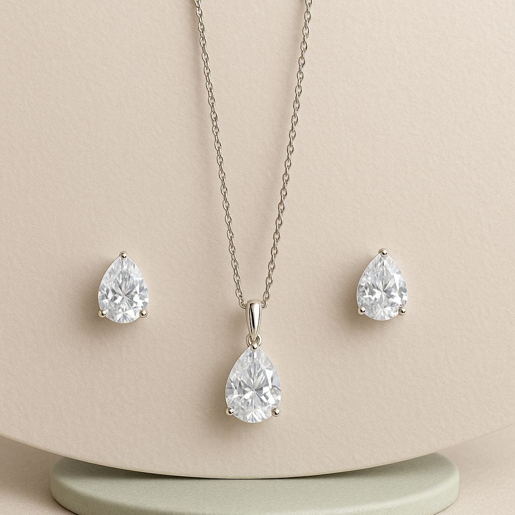 Kit Colar + Brinco Gota Zircônia Folheado Prata Dourado Delicado Feminino em Oferta na Shopee