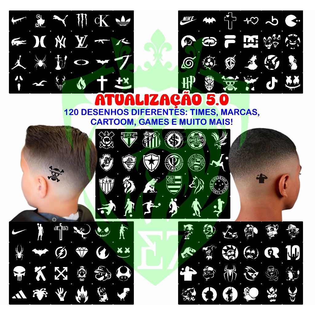 kit 24 gabaritos FLEXÍVEIS (MOLDES VAZADOS, STENCIL) de ACETATO 0.20MM ESPESSURA para desenho no cabelo