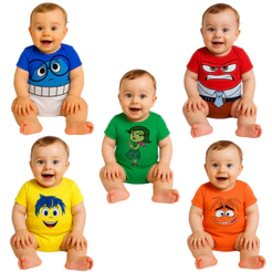 Body Bebe Divertidamente Macacao Tematico Emoções Alegria Raiva Tristeza Ansiedade Benakids