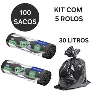 Kit 5 Rolos Sacos De Lixo 30 Litros Com 100 Unidades Economicos Reforçados Eficiente  Banheiro Pia Alta Qualidade em Oferta na Shopee