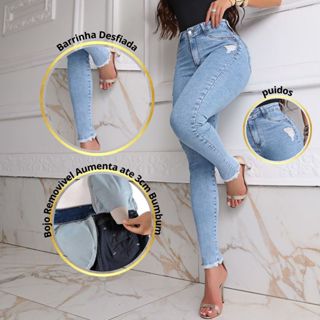 Calça Jeans Feminina com Bojo Interno Modela Bumbum, Modelagem Skinny e Tecido com Super Elastano em Oferta na Shopee