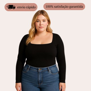 BLUSA MANGA LONGA TENDÊNCIA PLUS SIZE DECOTE QUADRADO RIBANA ELEGANTE em Oferta na Shopee