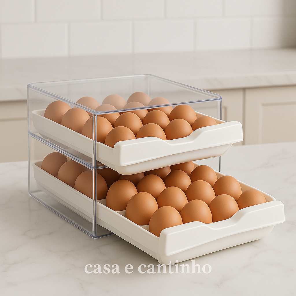 Organizador de Ovos 32 Unidades com Gaveta | Empilhável Transparente para Geladeira Cozinh...