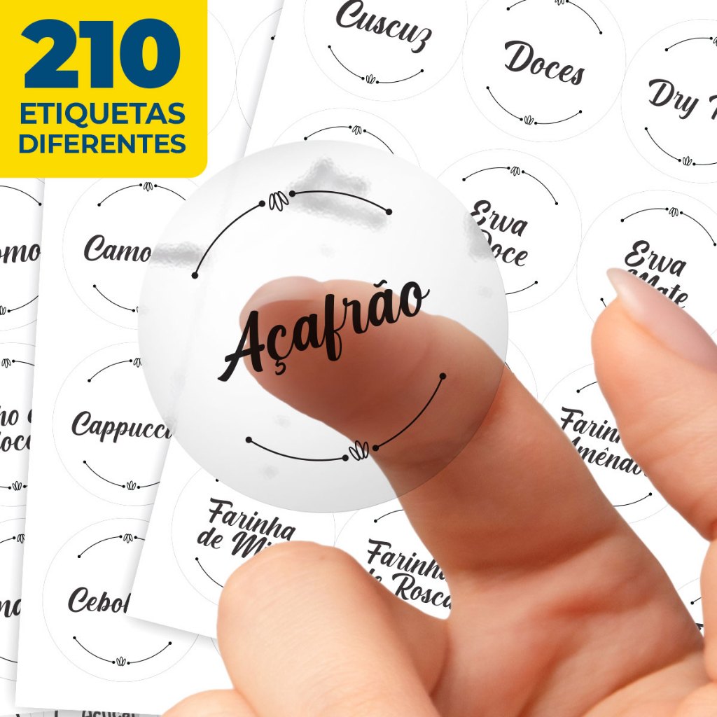 Etiquetas para Temperos - 210 un. Vinil Transparente 3,8x3,8cm - Adesivo Para Potes de Mantimentos em Oferta na Shopee