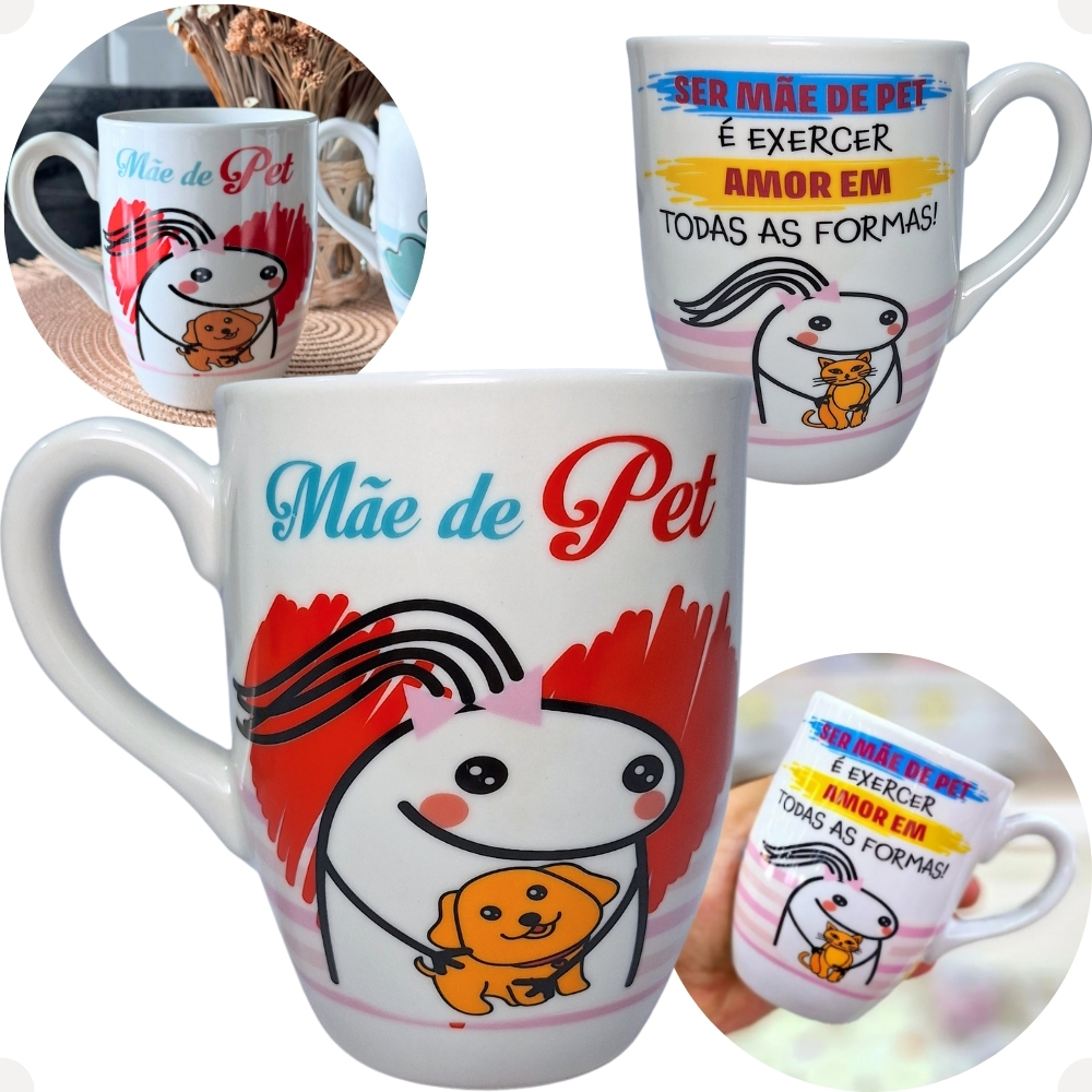 Caneca Meme Ser Mãe de Pet É Exercer Amor Em Todas As Formas! em Porcelana 300 ml Coleção Haüskraft. em Oferta na Shopee