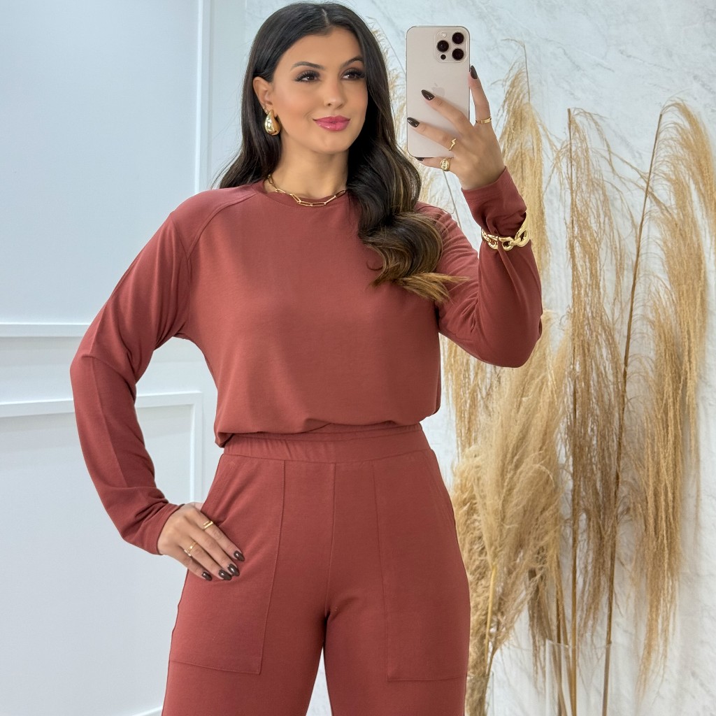Conjunto Moletinho Feminino Outono Inverno Manga Longa