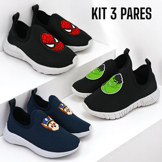 Kit 3 Pares Tênis Infantil Menino Personagens Calce Fácil Super Confortável – Uso Diário em Oferta na Shopee