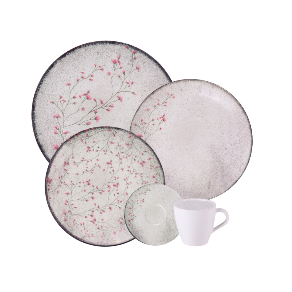 Aparelho Jogo De Jantar Chá Pratos Porcelana Florido 20 Peças Tramontina - Home & Living