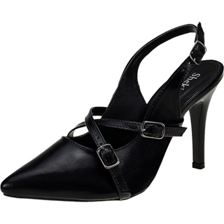 Sapato Scarpin Feminino Bico Fino Salto Fino Stiletto Slingback Shekinah Tiras Fivela Confortável em Oferta na Shopee
