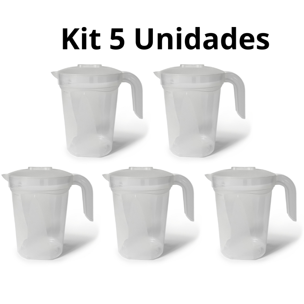 Kit 5 Jarra Em Plástico Transparente De 1,8 Litros Para Suco Bebidas Resistente Com Tampa