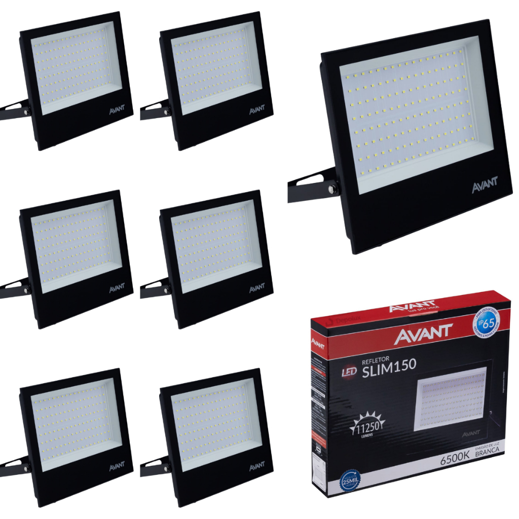 Kit 8 Refletor Led 150w Preto Alumínio Holofote Externo Luz Fria 6500K Prova D'água Ip65