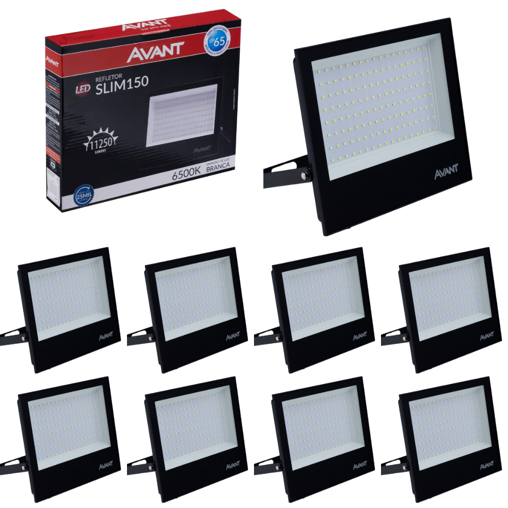 Kit 10 Refletor Led 150w Preto Alumínio Holofote Externo Luz Fria 6500K Prova D'água Ip65