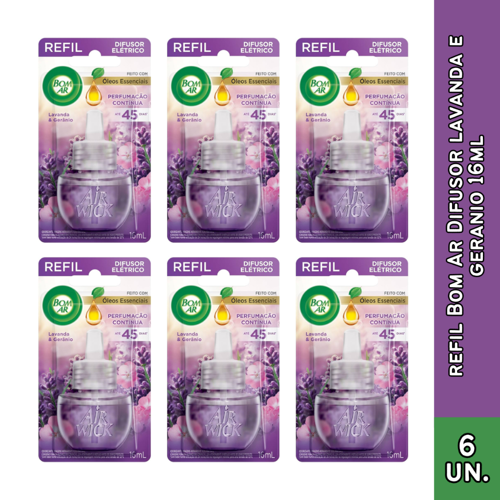 KIT COM 6 Refil Líquido para Difusor de Lavanda e Gerânio16ml