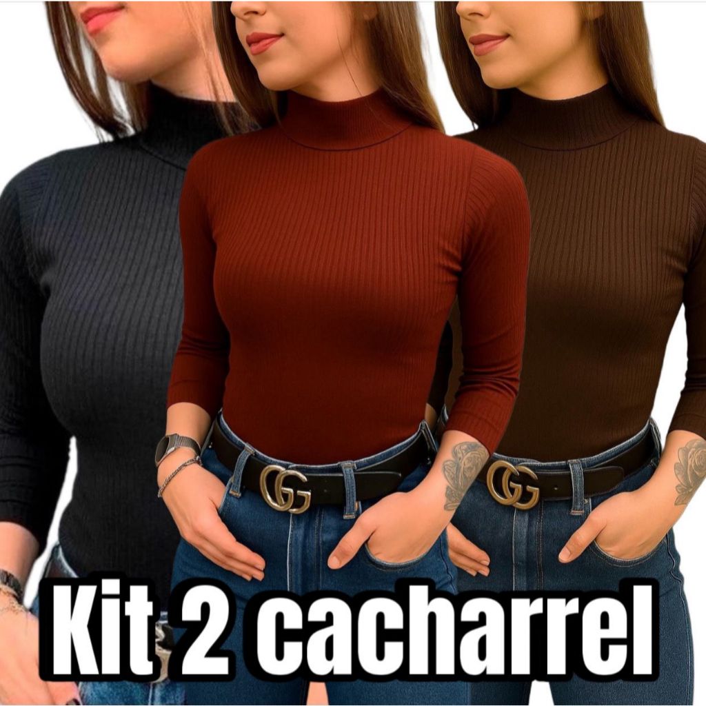Kit 2 Blusa Feminina Gola Alta Cacharrel De Frio Canelado em Oferta na Shopee