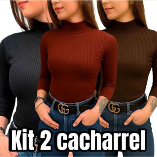 Kit 2 Blusa Feminina Gola Alta Cacharrel De Frio Canelado em Oferta na Shopee