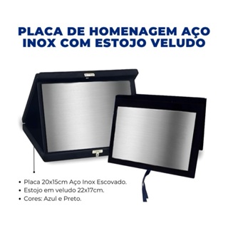 Estojo e placa inox homenagem 20x14cm com estojo em veludo (sem gravação) em Oferta na Shopee