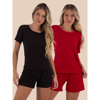 Kit 2 Pijamas Feminino Estilo Manga Curta Moda Feminina Pijamas em Oferta na Shopee