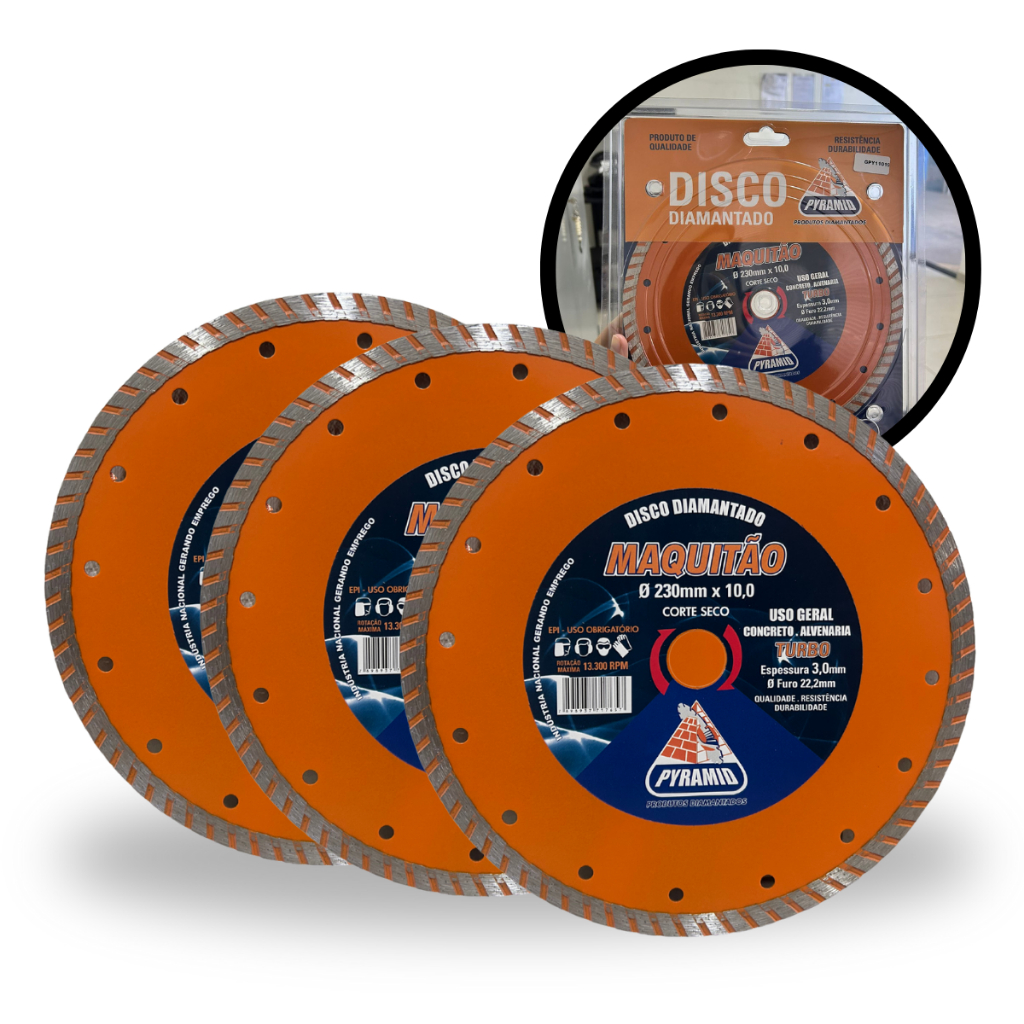3 UN Disco Diamantado Maquitão Turbo (230mm) Concreto Mármore Granito Pedras Decorativas Concreto