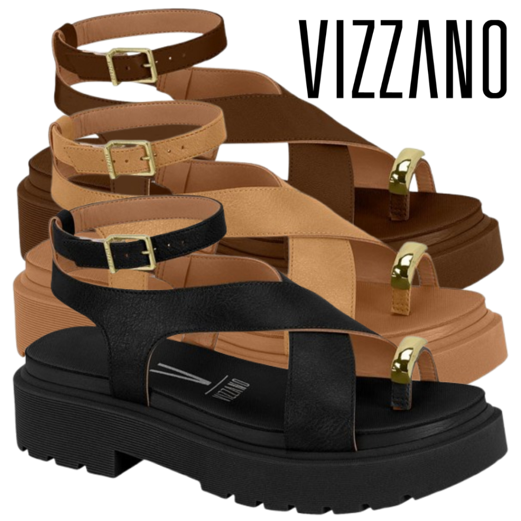 Sandália Papete Vizzano Plataforma Tratorada Tiras Entrelaçados Conforto 6499.122