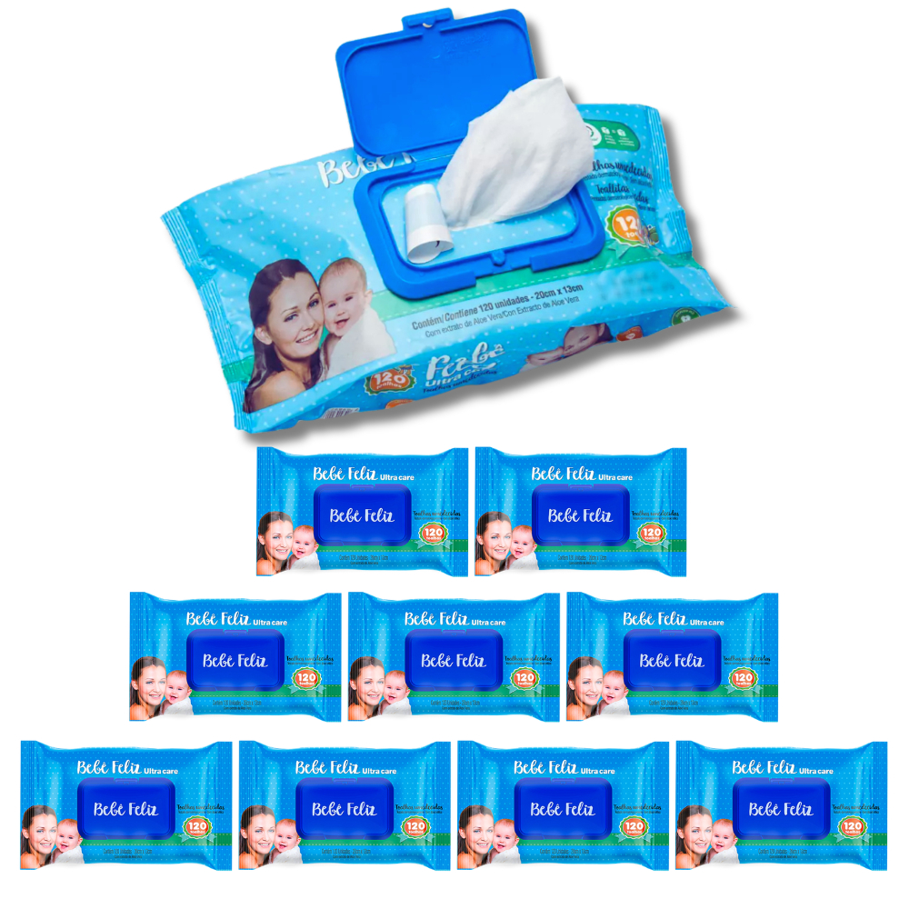 KIT 10 Toalhas Umedecidas Bebê Feliz 120 folhas cada 1200 folhas total Lenço Umedecido Lencinho em Oferta na Shopee