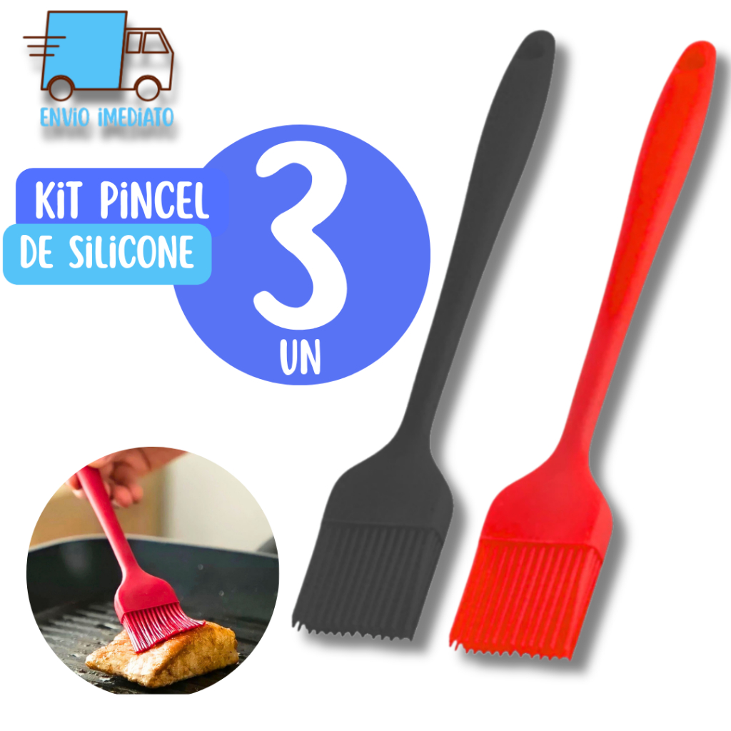 Kit 3 Pincel Silicone 25cm Culinário – Utensílio Para Churrasco, Confeitaria e Cozinha Completa