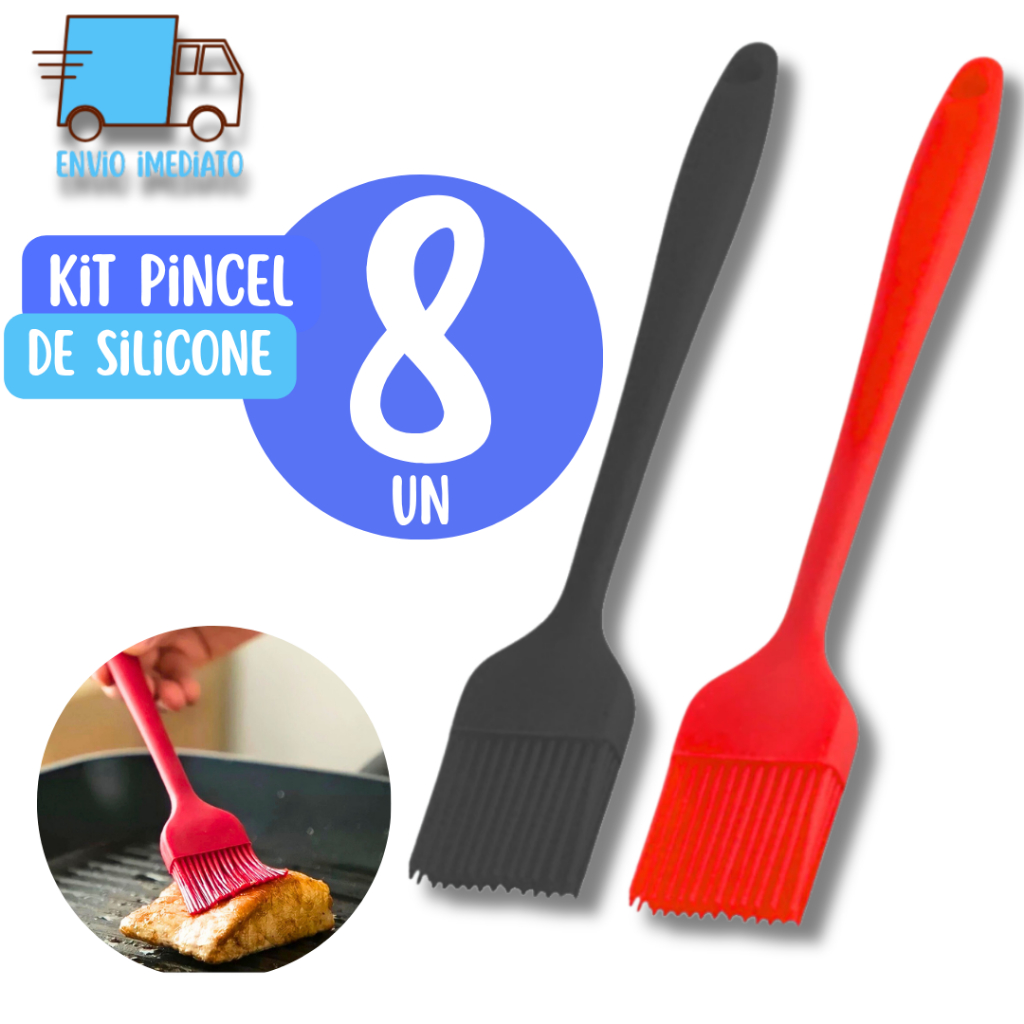 8 Pincel Silicone 25cm Culinário – Utensílio Para Churrasco, Confeitaria e Cozinha Completa