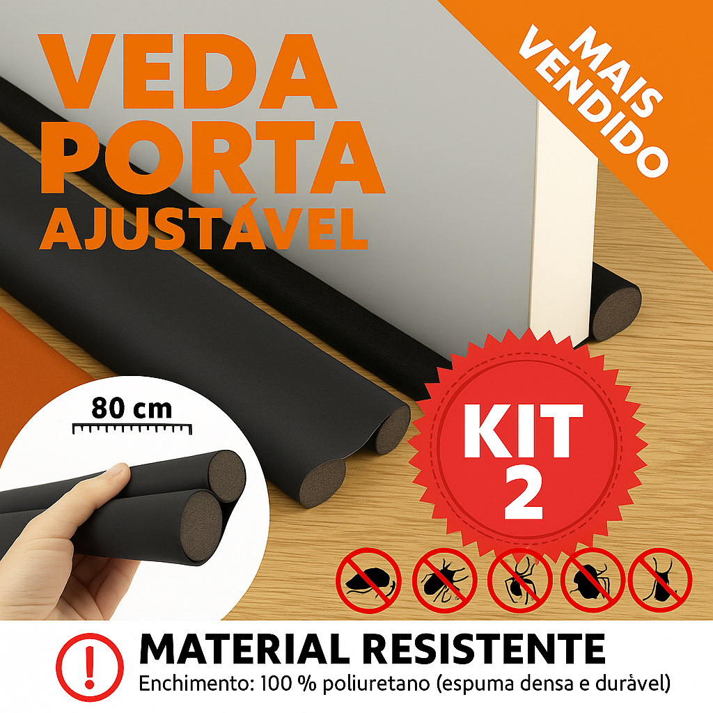Kit 2 Veda Porta - Anti Poeira e Insetos - Protetor de Porta Impermeável Preto Marrom E Cinza De 80 Cm