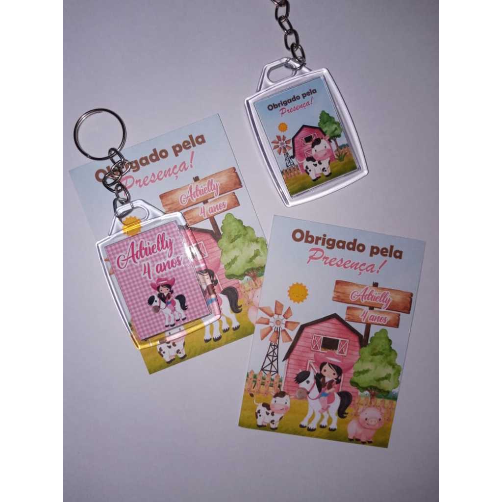 Chaveiro Personalizado Fazendinha rosa - Personalizados Fazendinha - Lembrancinhas Fazendinha