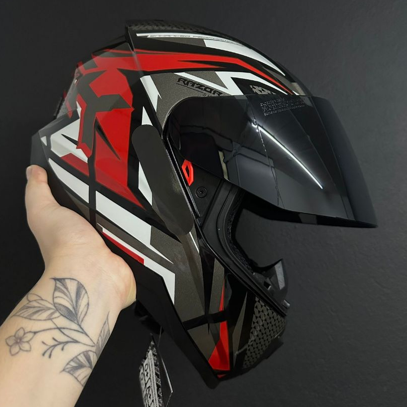 CAPACETE NORISK ORIGINAL RAZOR SHARP PRETO VERMELHO + BAVETE + NARIGUEIRA TOP EXCLUSIVO