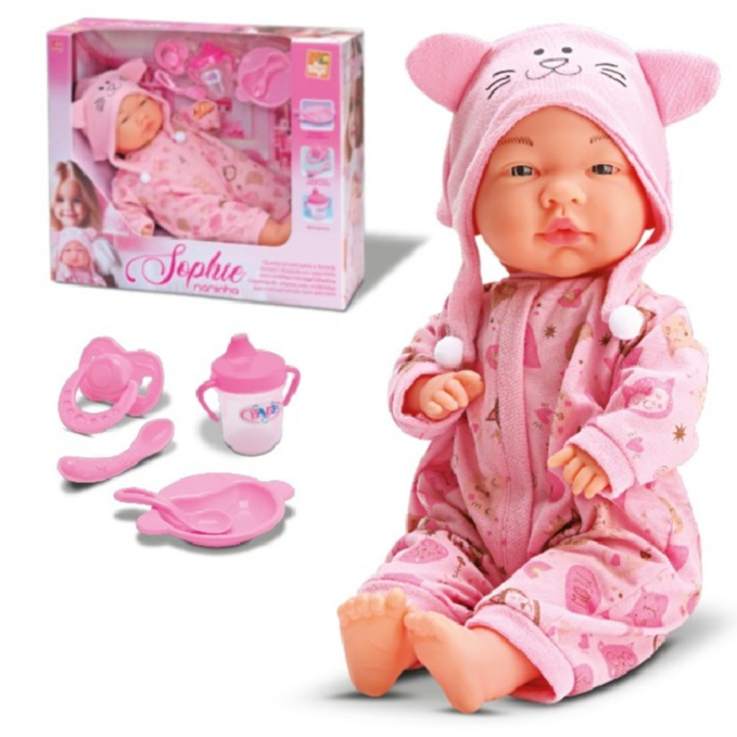 Boneca Sophie Naninha Acompanha Chupeta Mamadeira Pratinho E Colher Lançamento - Envio Imediato - em Oferta na Shopee