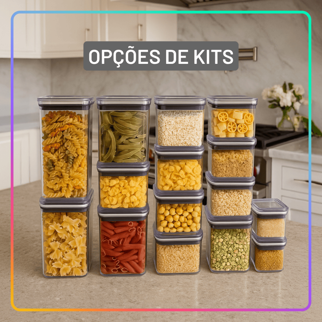 Kit Pote Hermético Paramount Empilháveis Porta Mantimentos Acrílico Tampa com Vedação Embo...