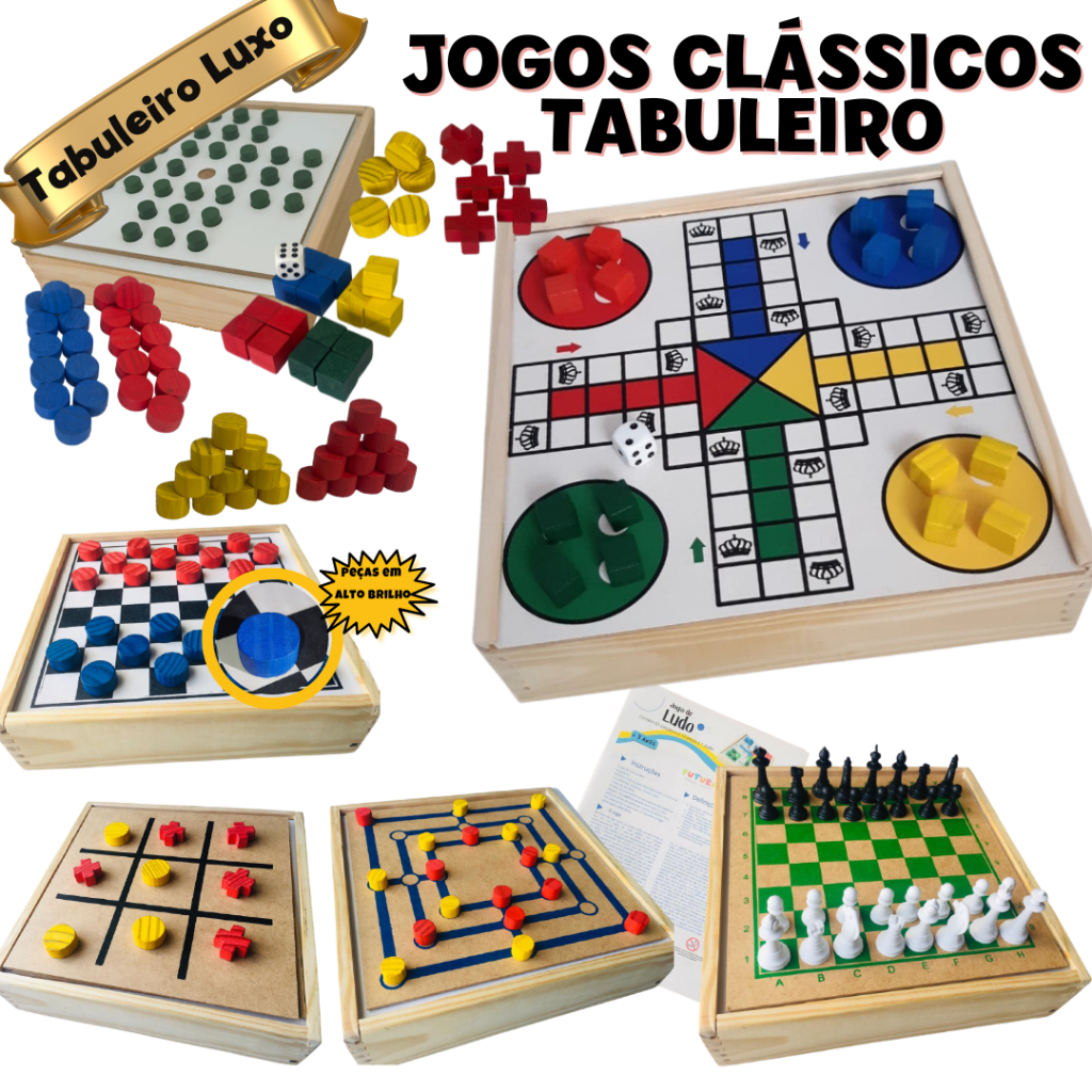 Jogo Tabuleiro Xadrez Dama Jogo da Velha Ludo Trilha Dominó Resta 1