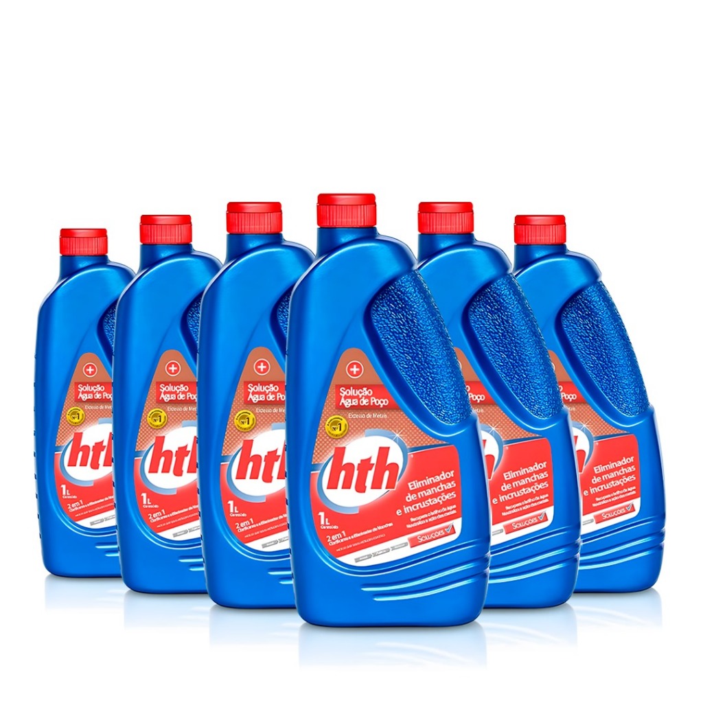 Kit 6 Solução de Água de Poço Para Piscina Elimina Manchas e Incrustrações HTH